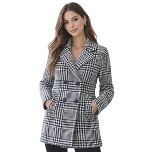 Novelti M Elegant Black and White Plaid Knit Pea Coat Double breasted button up